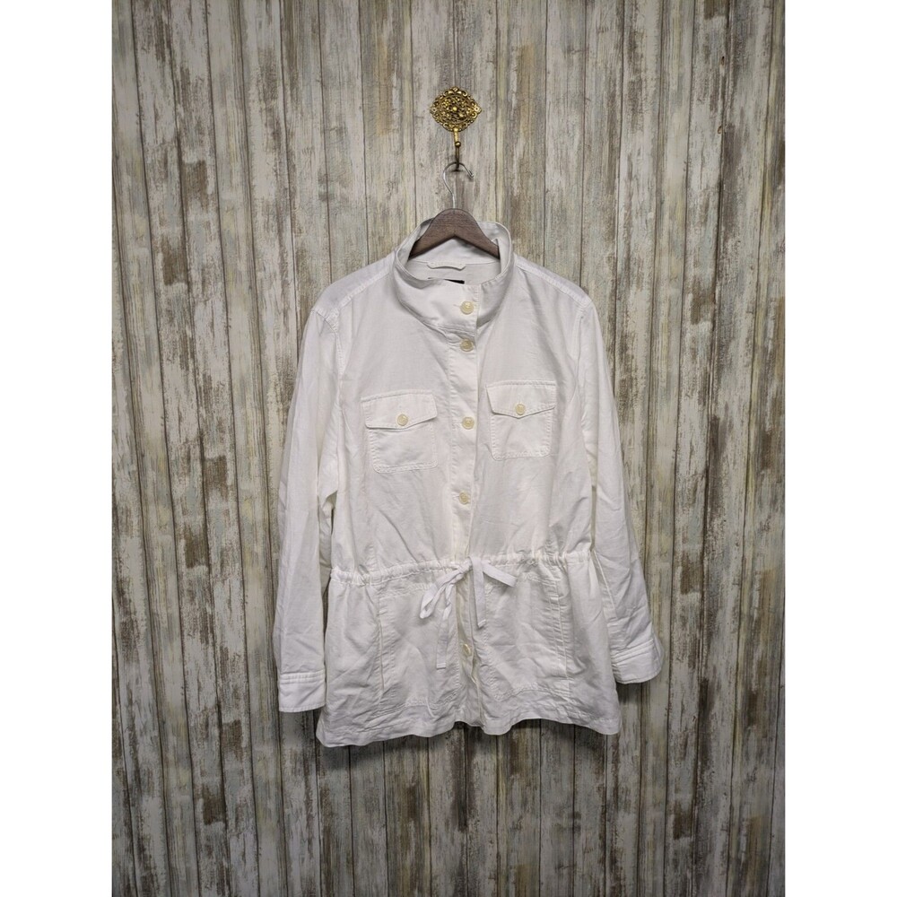 Talbots Linen Blend Jacket White Button Front Lightweight Cynch Waist Pockets 2X